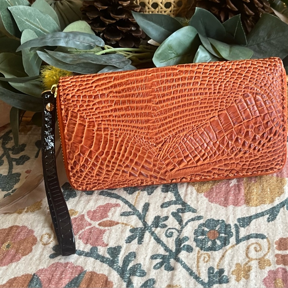 Orange Crocodile-Embossed Clutch
